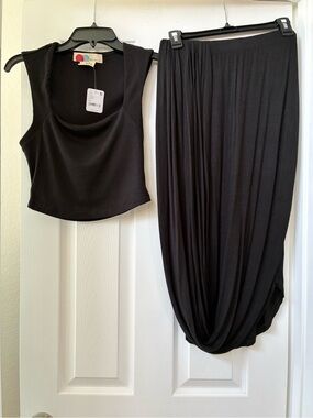 Free People Black Draped Skirt Set